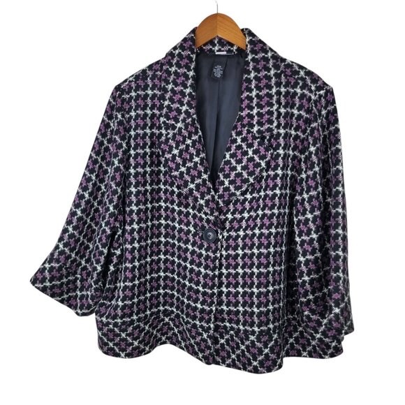 Studio 1940 Blazer Swing Jacket Plus 26W 26 Tweed Houndstooth Purple Black Grey - Picture 1 of 5